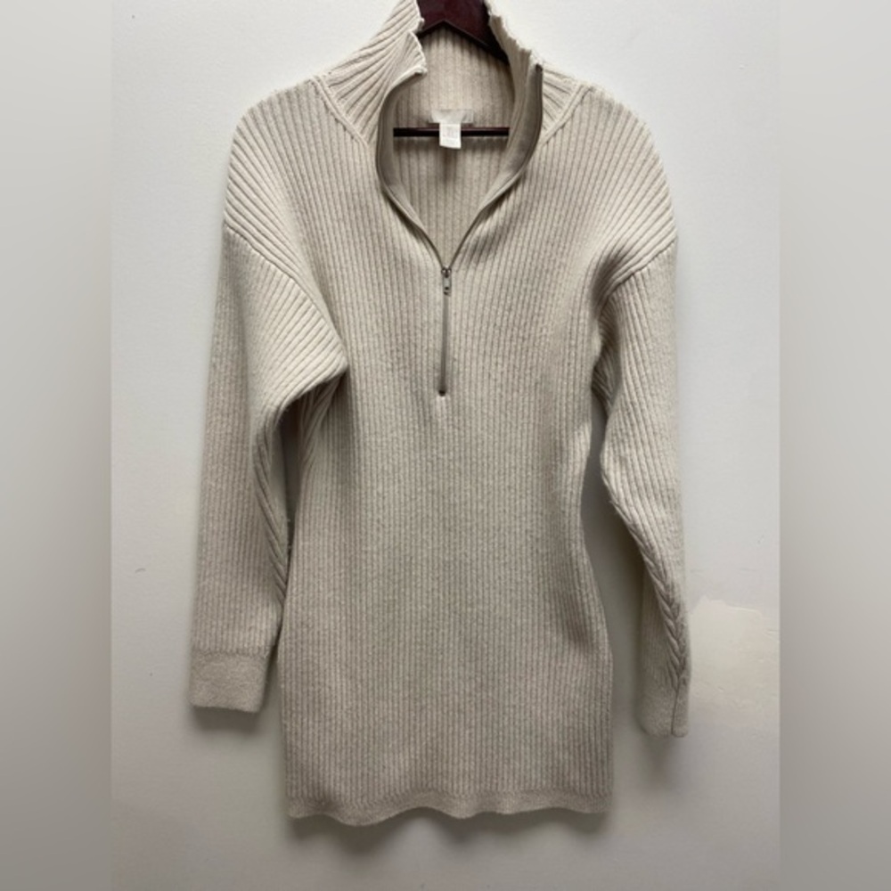 4 for $25 🤍 H&M Cream Ribbed Sweater Dress with Half-Zip 🤍 - Large